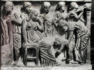 Relief depicting a woman crying over the deceased (detail)